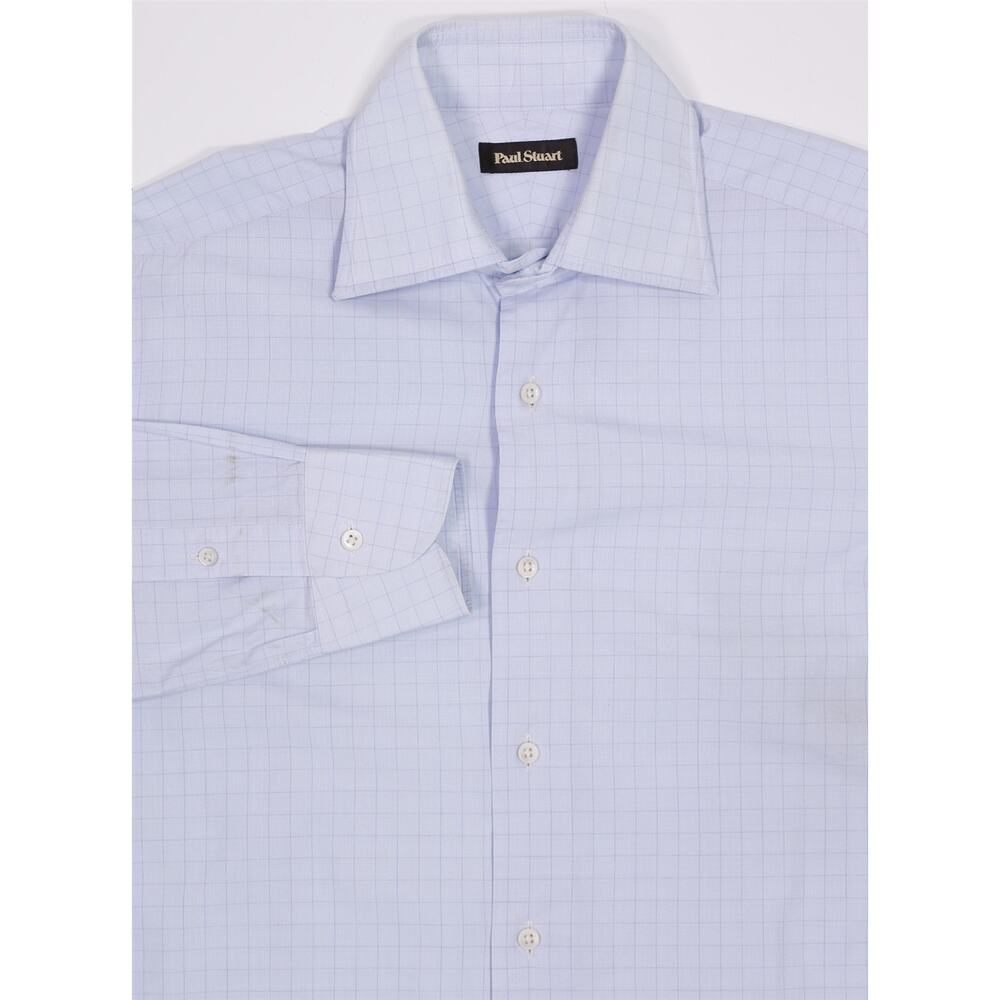 Paul Stuart Custom Light Blue Check Slim Spread Collar Dress Shirt (38) 15-32